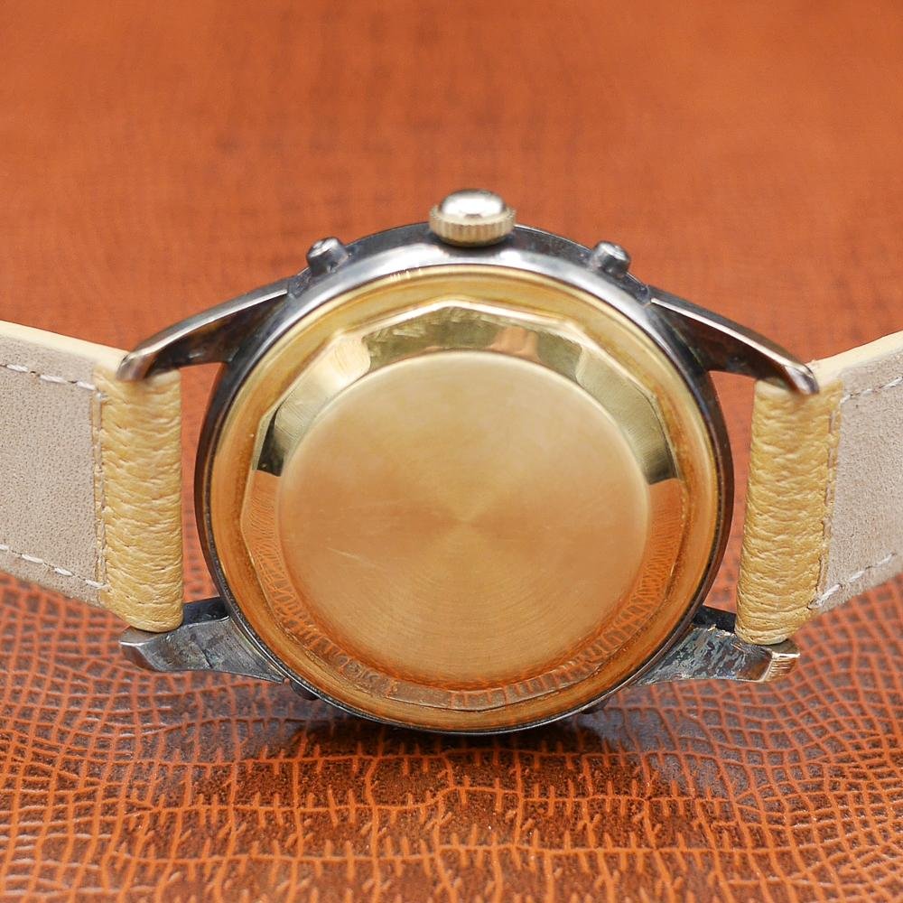 Gubelin Triple Calendar Moon Phase, yellow gold, guilloché dial, vintage Swiss craftsmanship, circa 1950. Case Back.