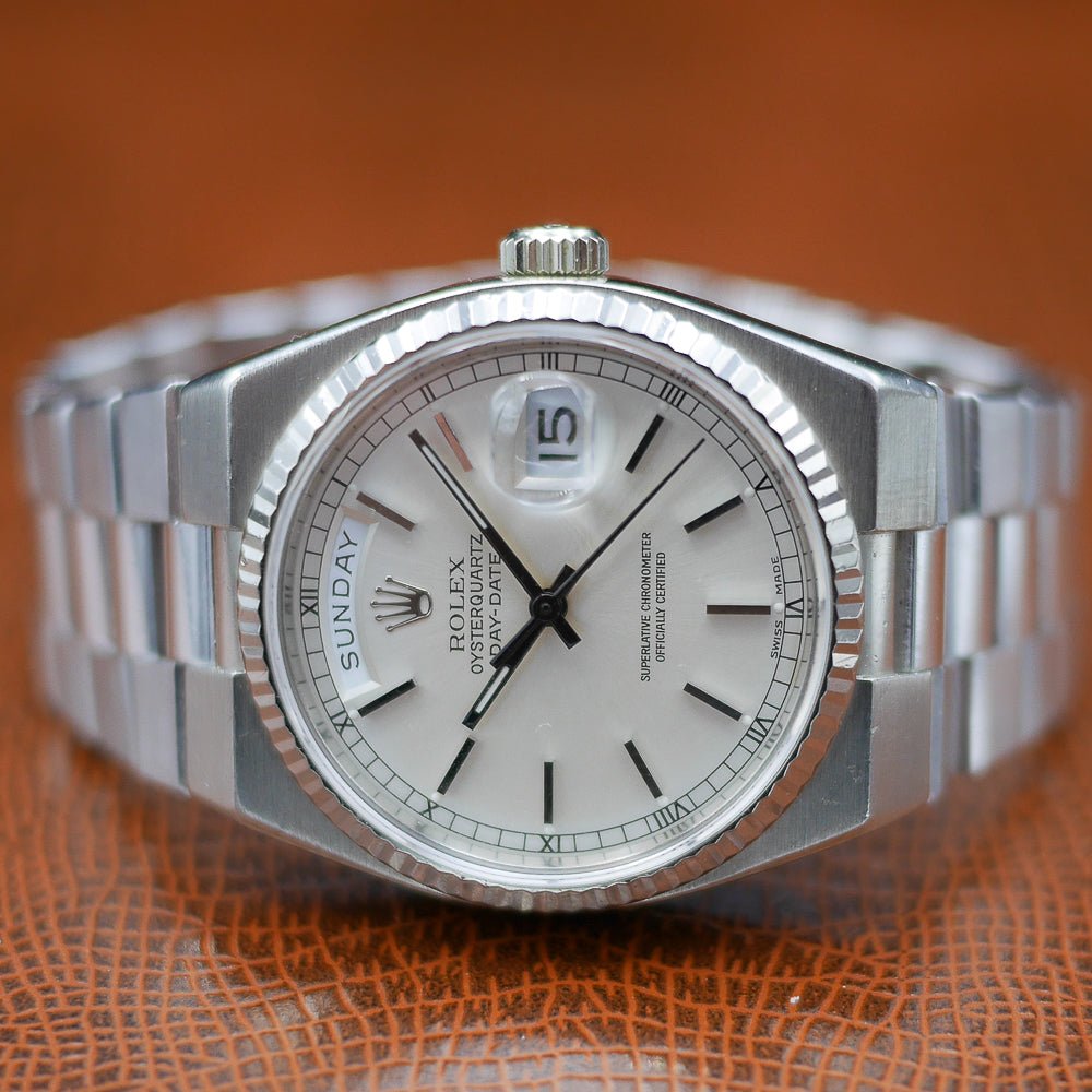 Rolex Oyster Quartz Day Date Ref: 19019 in White gold. Circa: 1988.