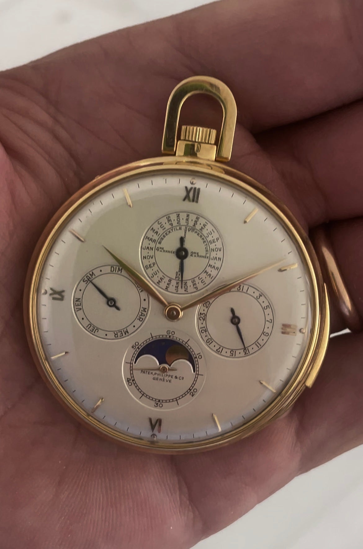 Patek Philippe Ref: 699 Yellow Gold 1938 Pocket Watch Roman Numerals Perpetual Calendar Minute Repeater