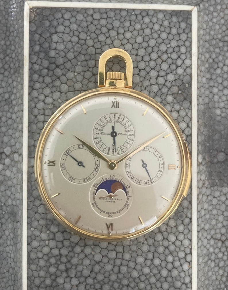 Patek Philippe Ref: 699 Yellow Gold 1938 Pocket Watch Roman Numerals Perpetual Calendar Minute Repeater