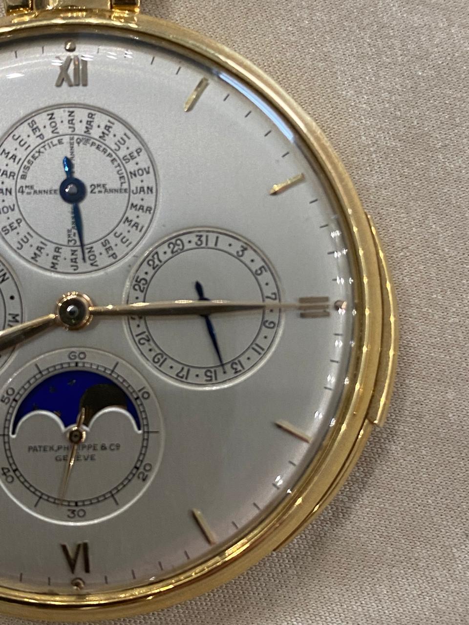 Patek Philippe Ref: 699 Yellow Gold 1938 Pocket Watch Roman Numerals Perpetual Calendar Minute Repeater