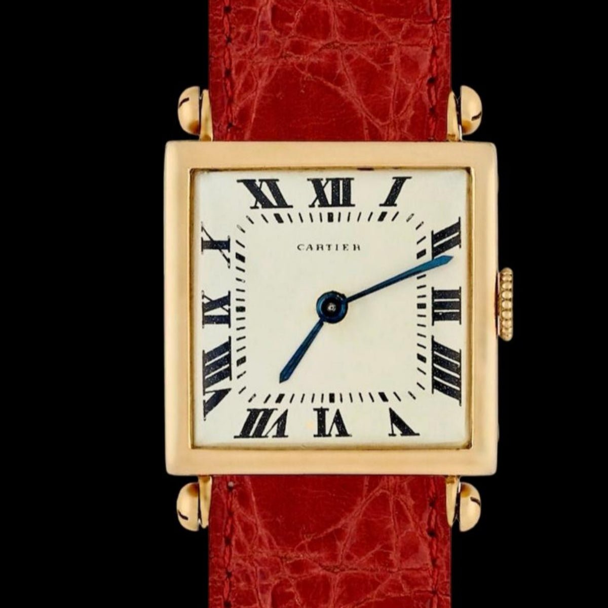 Rare Cartier Tank Carrée from the 1920s in 18k yellow gold, an early and elegant example of Cartier’s iconic watchmaking.