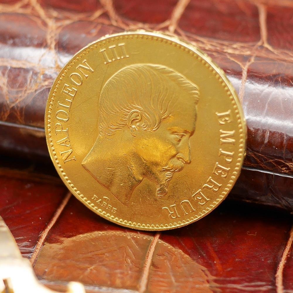 Cartier Coin Watch in Yellow Gold, Circa 1960, 35mm, Napoleon III, Roman Numerals