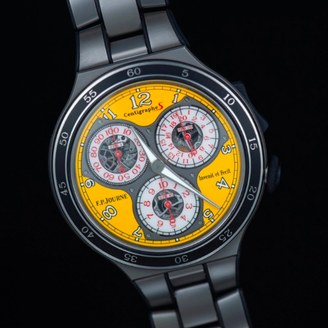 F.P. Journe Centigraphe S CTS2, 44mm titanium case, Lotus Yellow dial, manual-winding chronograph, 1/100th second precision, 2021 release, full set.