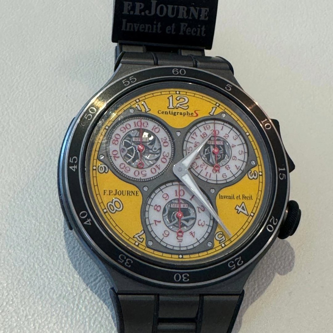 F.P. Journe Centigraphe S CTS2, 44mm titanium case, Lotus Yellow dial, manual-winding chronograph, 1/100th second precision, 2021 release, full set.