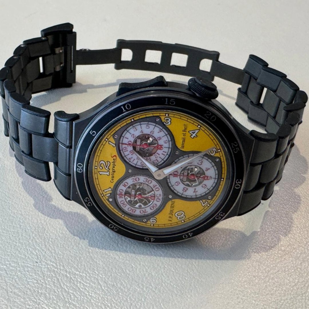 F.P. Journe Centigraphe S CTS2, 44mm titanium case, Lotus Yellow dial, manual-winding chronograph, 1/100th second precision, 2021 release, full set.