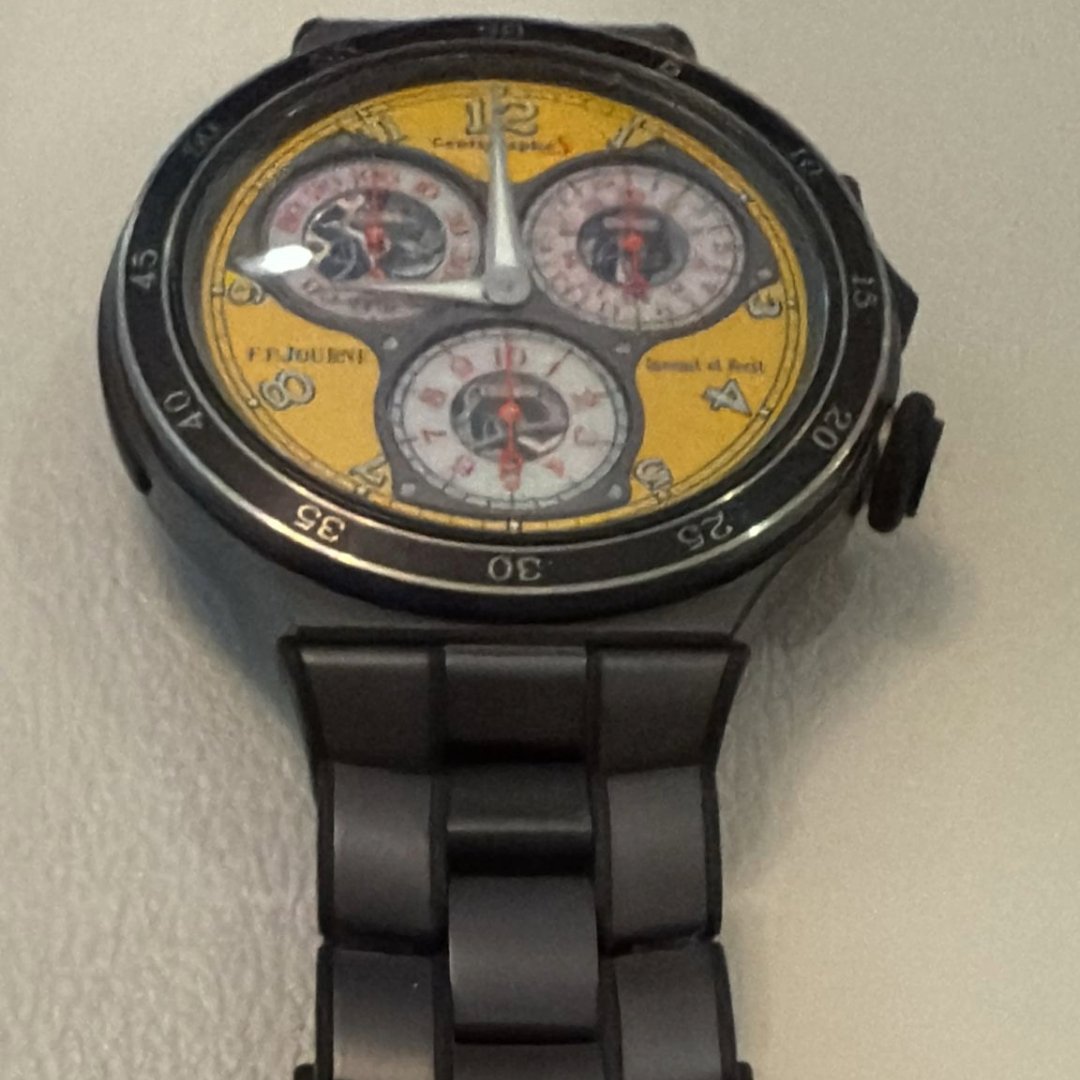 F.P. Journe Centigraphe S CTS2, 44mm titanium case, Lotus Yellow dial, manual-winding chronograph, 1/100th second precision, 2021 release, full set.