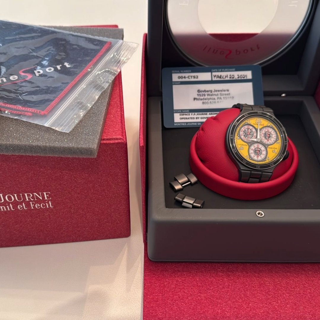 F.P. Journe Centigraphe S CTS2, 44mm titanium case, Lotus Yellow dial, manual-winding chronograph, 1/100th second precision, 2021 release, full set.
