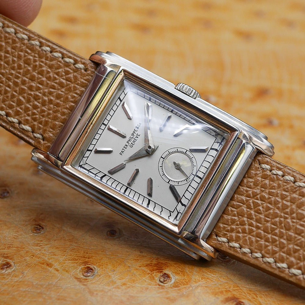 Patek Philippe Rectangular Retro Dress Watch in White and Pink Gold, Circa 1929.