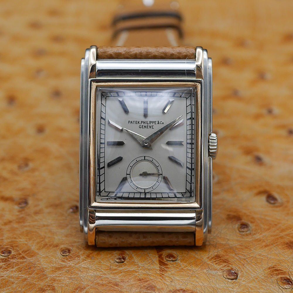 Patek Philippe Rectangular Retro Dress Watch in White and Pink Gold, Circa 1929.