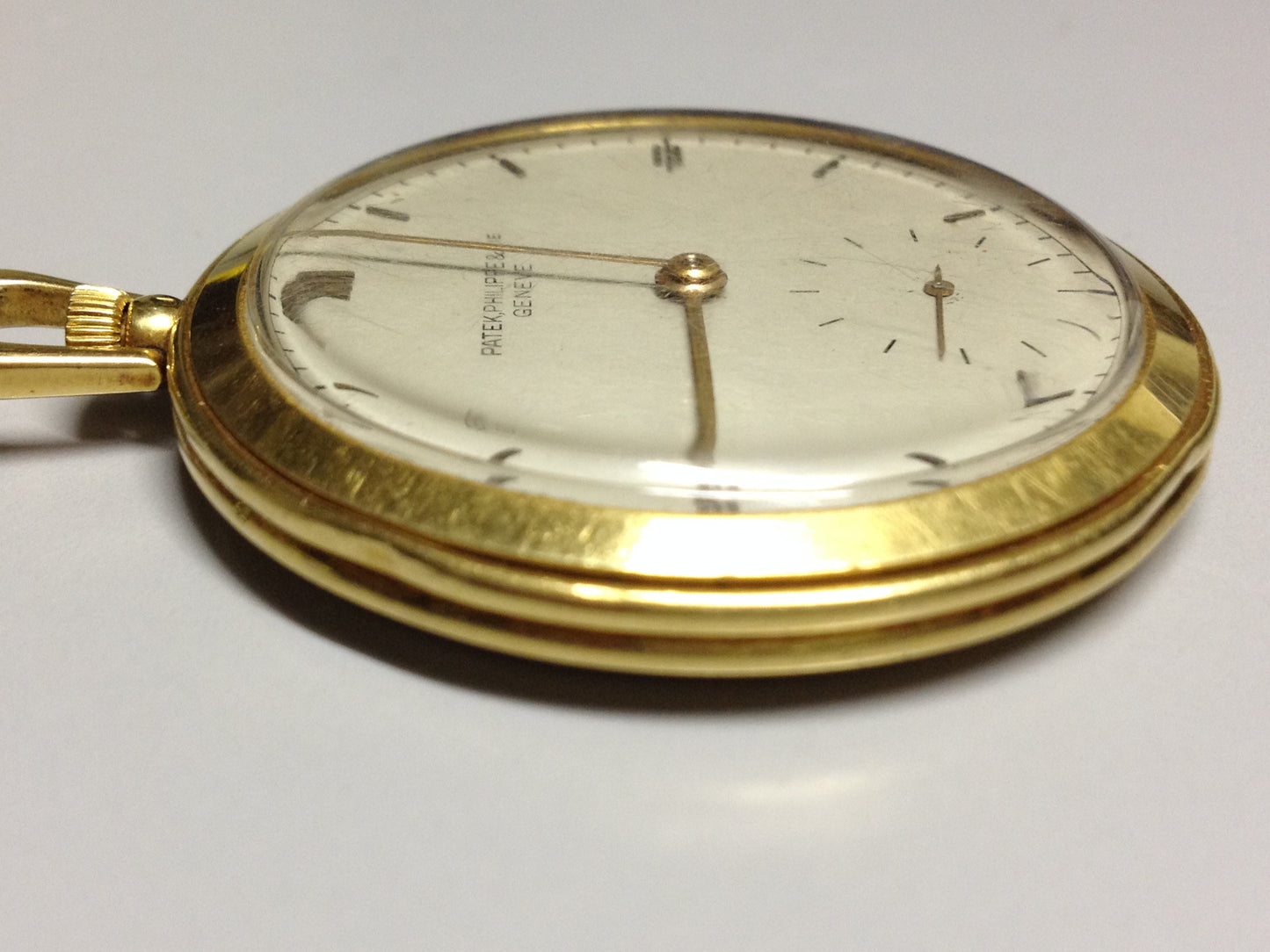 Vintage Patek Philippe pocket watch in yellow gold, circa 1940, featuring a small seconds subdial at 6 o’clock.