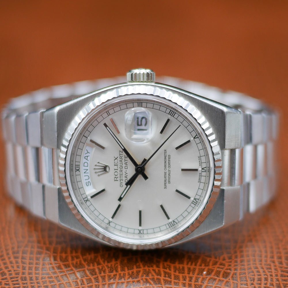Rolex Oyster Quartz Day Date Ref: 19019 in White gold. Circa: 1988.