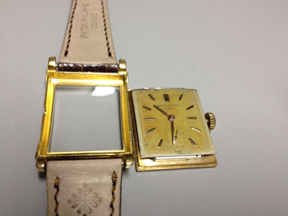 Patek Philippe Rectangular Wristwatch with an amazing patina, Ref 2531 in Yellow Gold, Circa 1950.