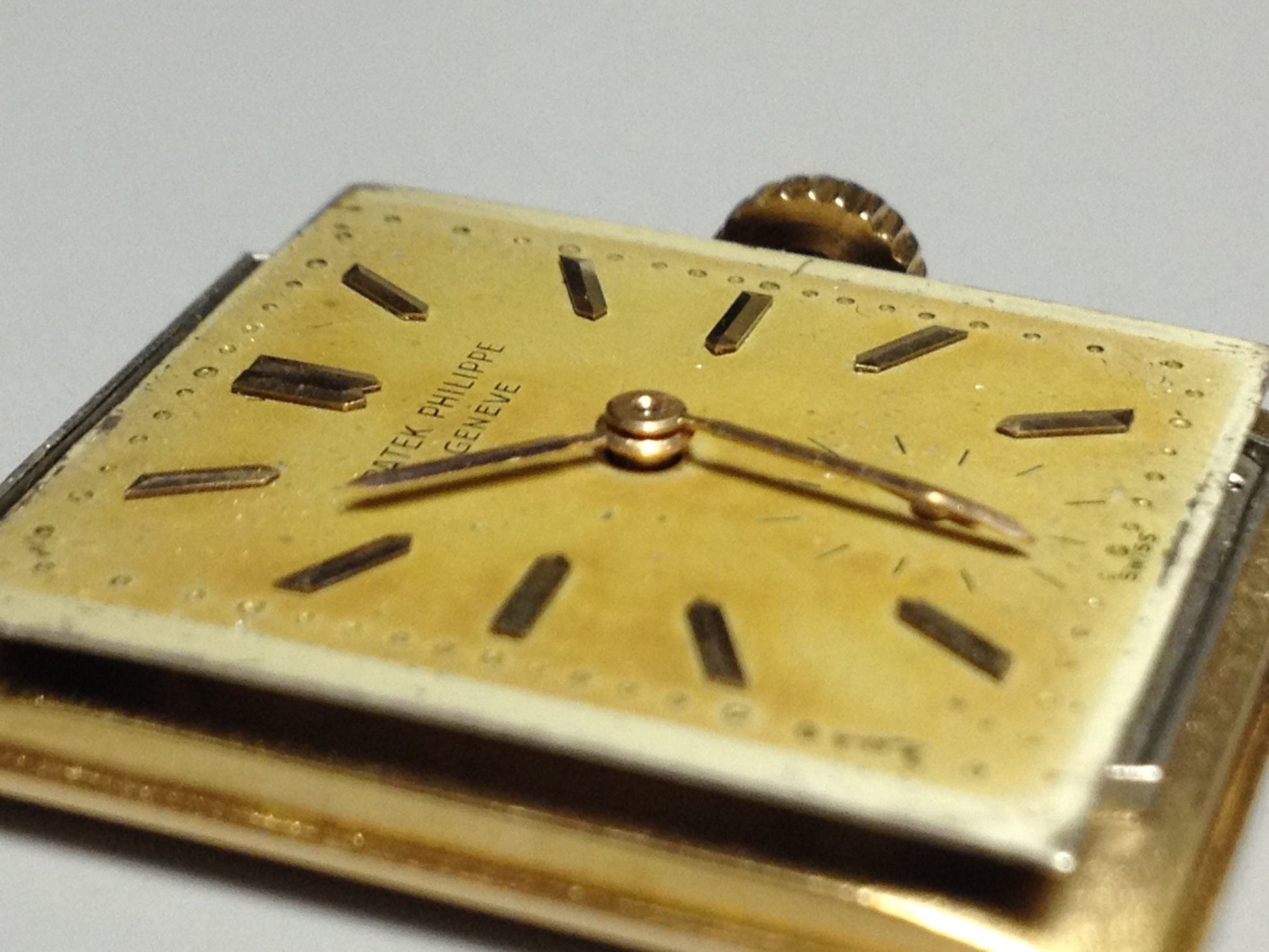 Patek Philippe Rectangular Wristwatch with an amazing patina, Ref 2531 in Yellow Gold, Circa 1950.