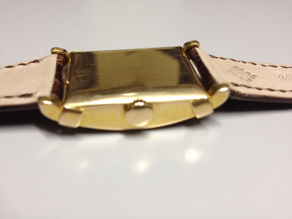 Patek Philippe Rectangular Wristwatch with an amazing patina, Ref 2531 in Yellow Gold, Circa 1950.
